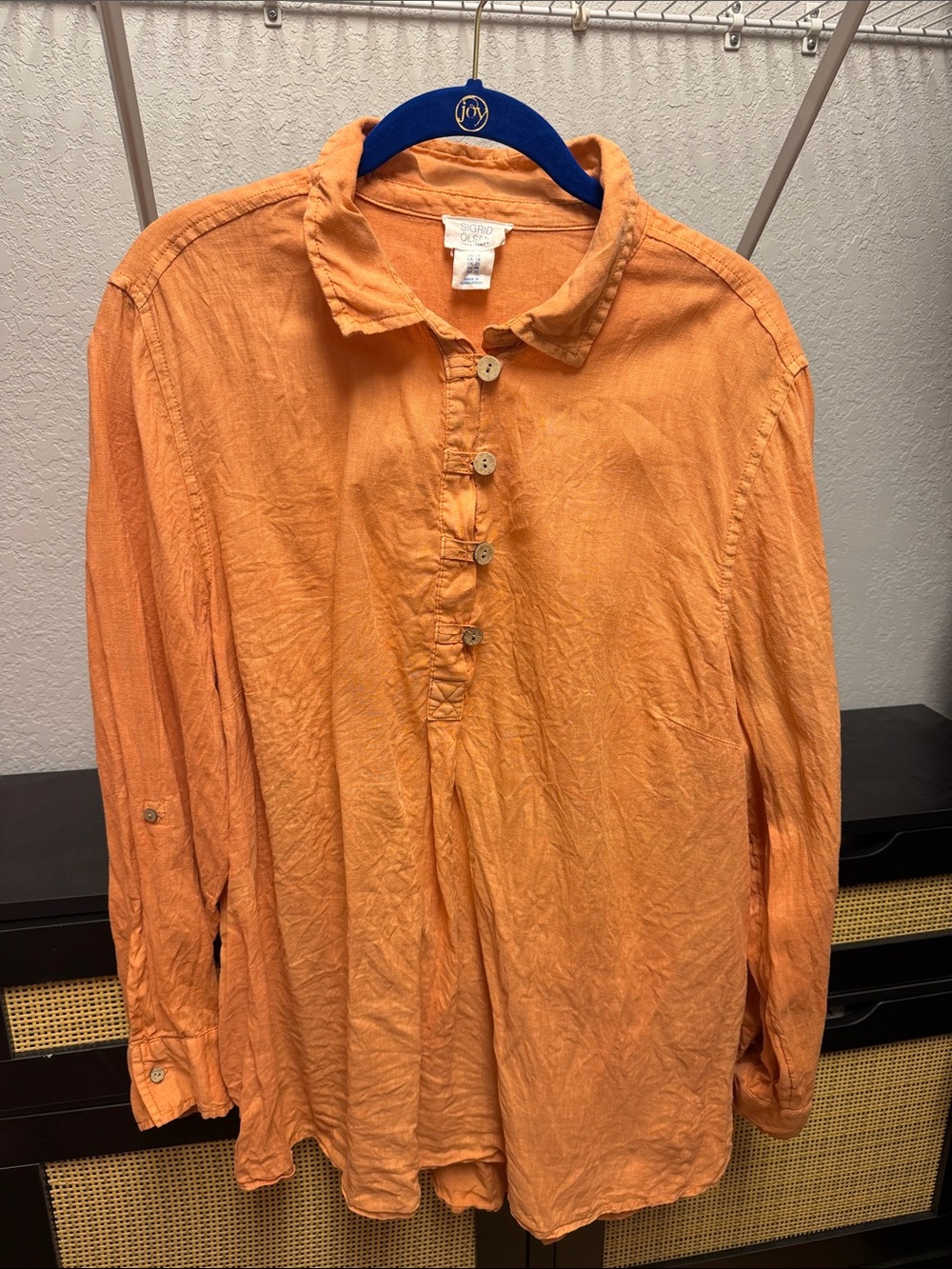 Sigrid Olsen Linen Button-Up Shirt in Soft Coral